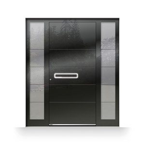 Haustür mit rahmenüberdeckender ESG-Verglasung und Fingerscan